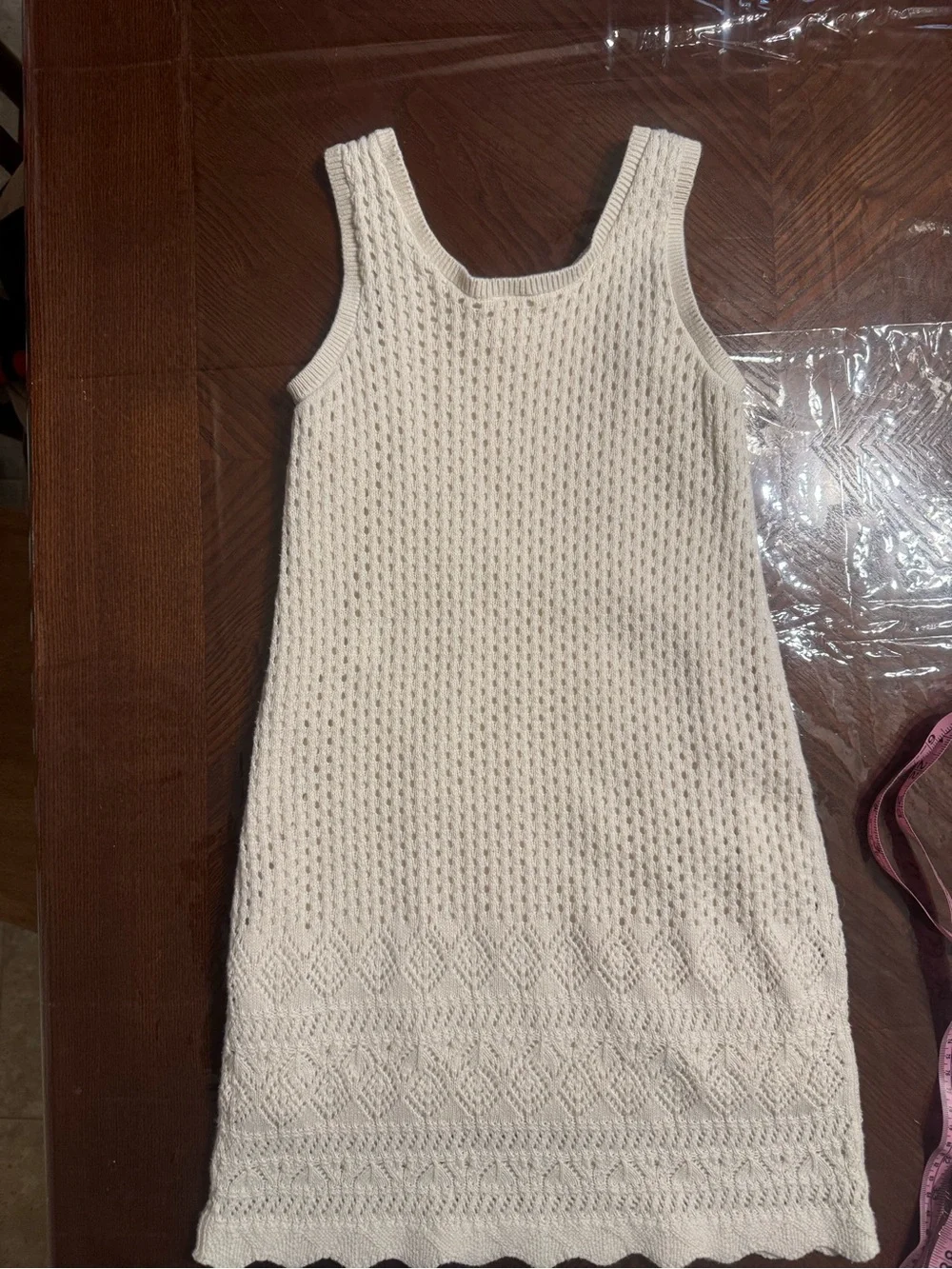 OshKosh B'gosh Cream Knit Tank Dress with Openwork Detail